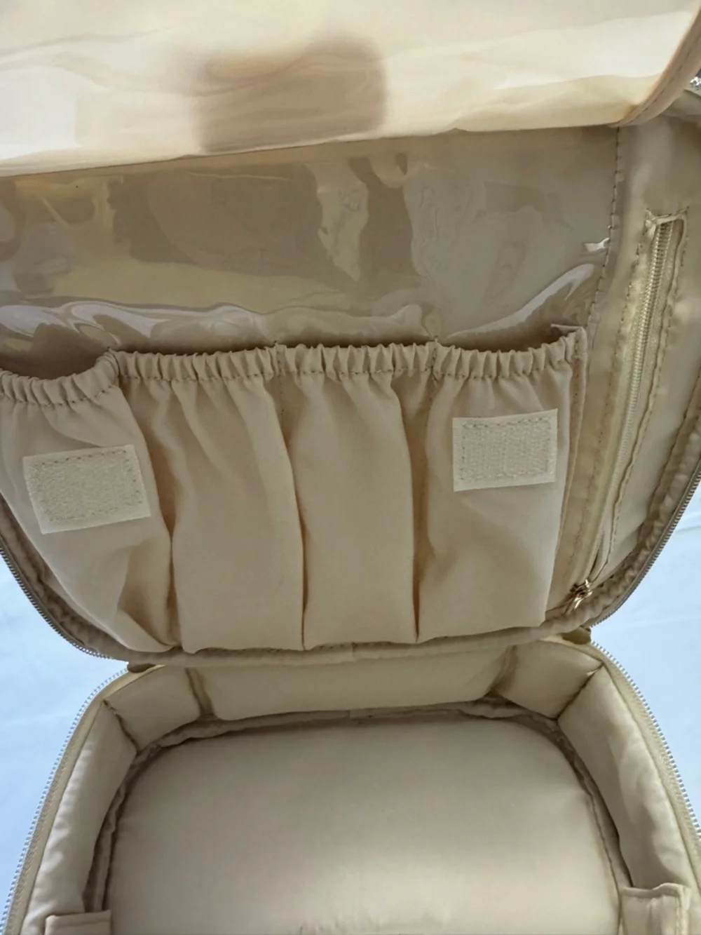Beige Floral 'A' Accent Satchel Cosmetic Bag
